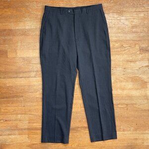 Vintage Mens Wool Pinstripe Pants Size 36x32 90s Gray Flat Front Trousers